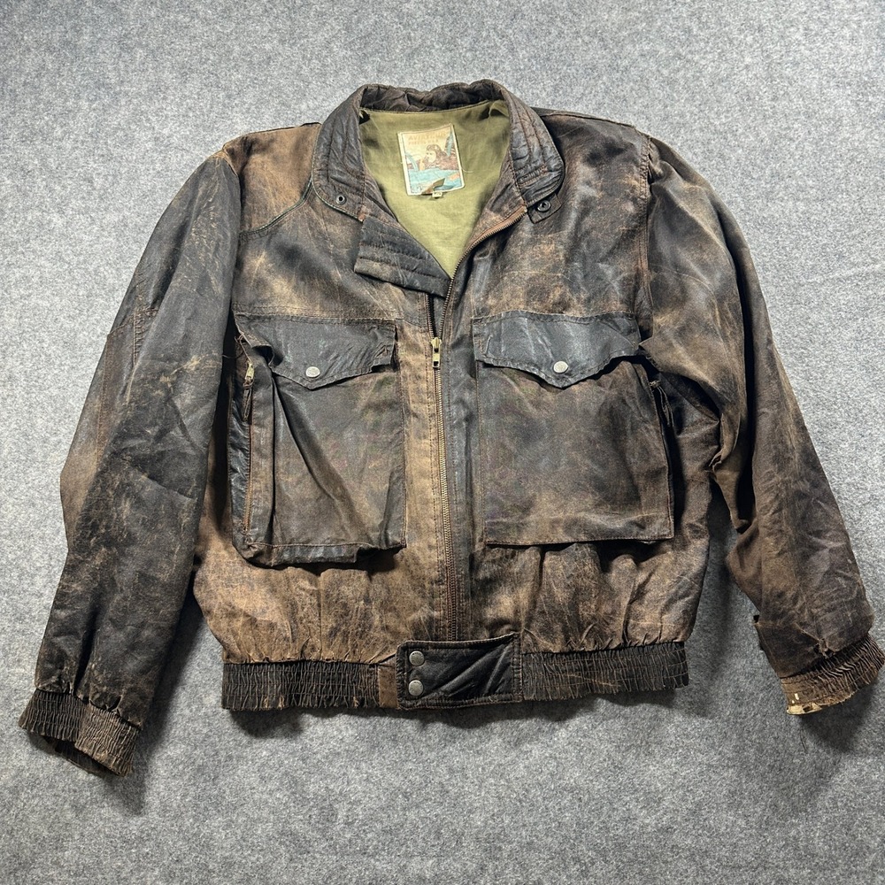 Aviateur Freego USA Bomber Jacket Mens S Brown Distressed Silk Flight Jacket